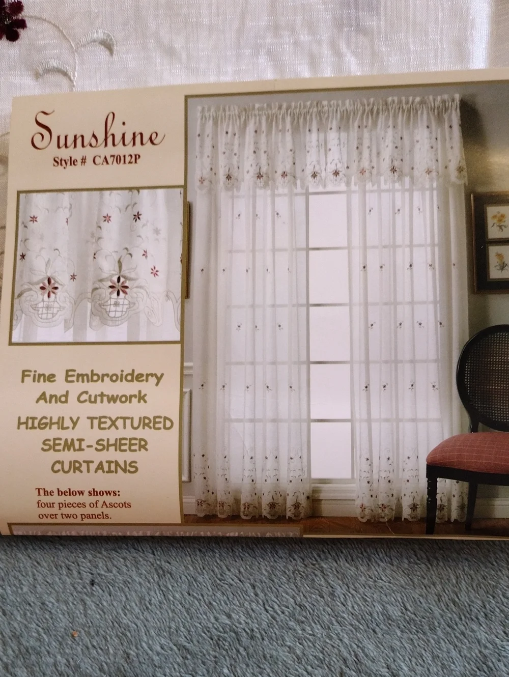 Sunshine Semi-Sheer Embroidered White Valance 60